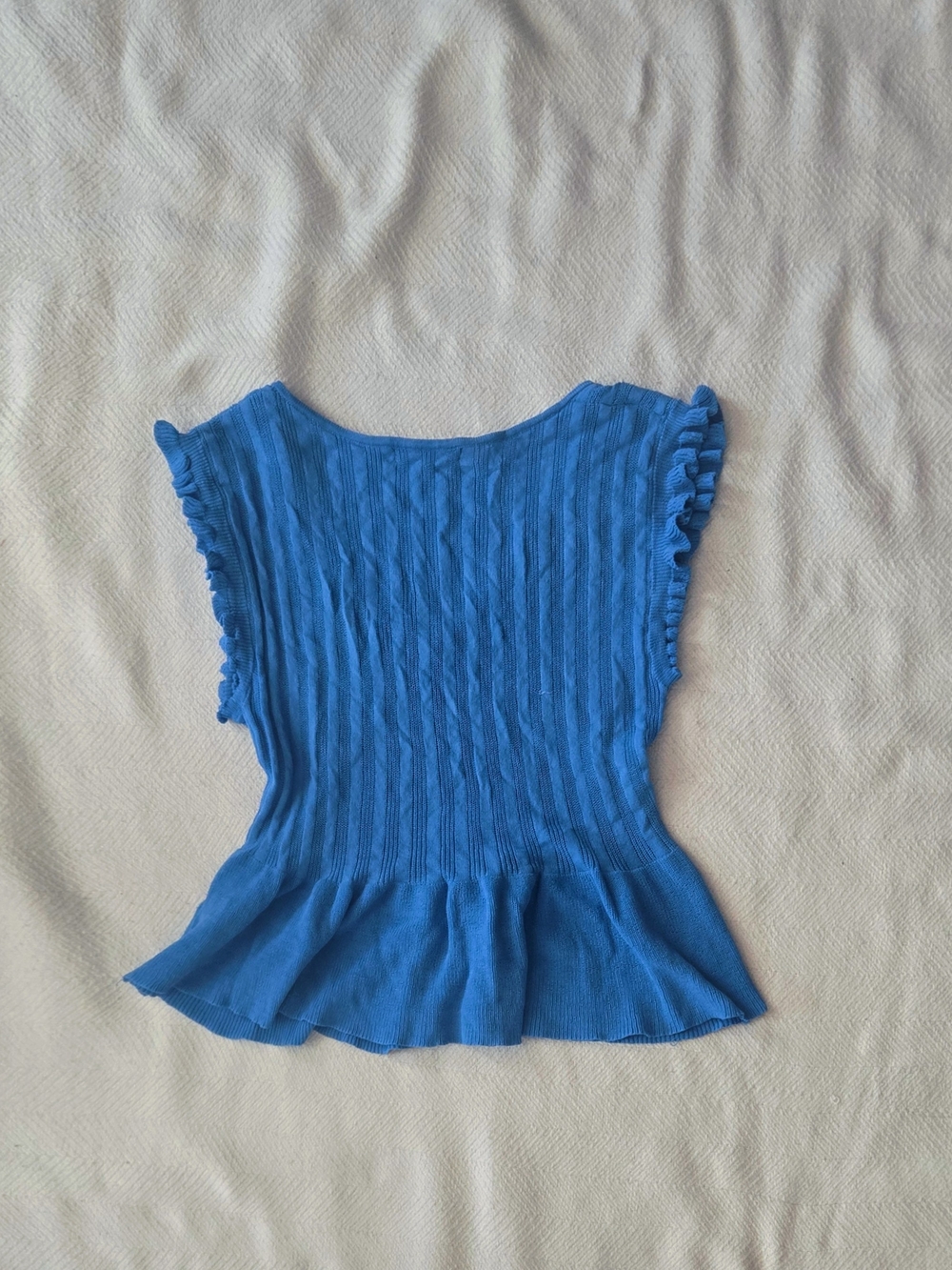 Blue Ruffled Sleeve Knit Top - Picture 2 of 3